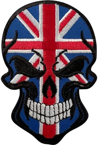 Union Jack Flag Skull Patch Iron Sew On Clothes T Shirt Bag UK Embroidered Badge