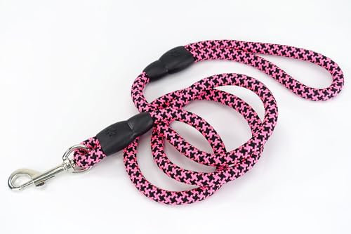 Tau-Leine 2-farbig mit Kreuz-Muster | Neon Pink & Schwarz | Hundeleine 120 cm Länge | Cityleine