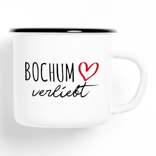 Huuraa Emaille Tasse Bochum verliebt Geschenk 300ml Vintage Emaille Becher Bochum Geschenkidee