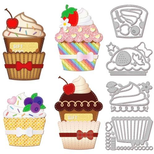 GLOBLELAND 3D Porta Carte Regalo per Cupcake Fustella In Metallo per Dessert Cupcake Fustella In Metallo per Cupcake Dolce per Scrapbooking Fai Da Te Album Fotografico Carta Decorativa In Rilievo