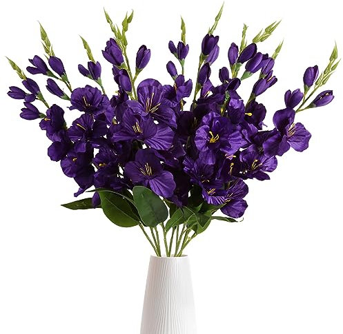 IPOPU Künstliche Gladiolen, lila, Gladiolen, 76,2 cm, künstliche Gladiolen, für Hochzeit, Zuhause, Party, Blumenarrangement, Tafelaufsatz, Tischdekoration (lila)
