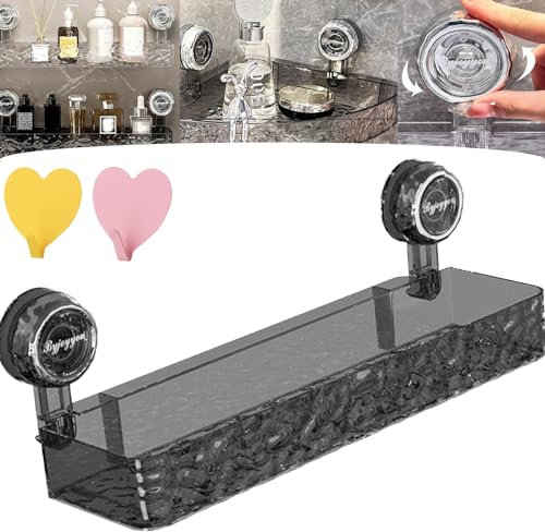 Camic Raidley No Drill Clear Wall Caddy, Bathroom Shelf, Suction Cup Storage Innovation, Androf Acrylic Transparent Shower Organizer (Rectangle-Gray)