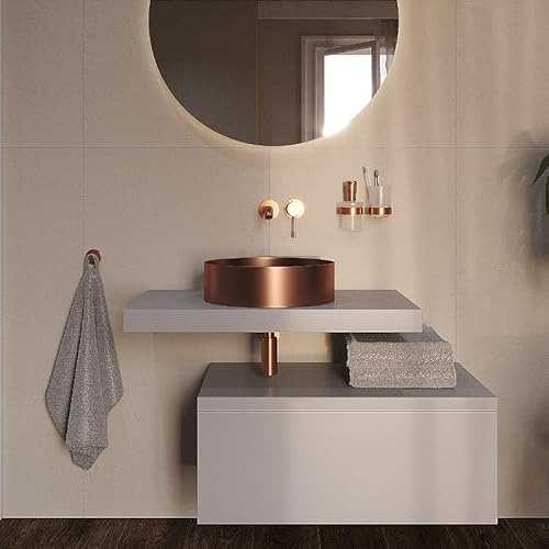 Swiss Aqua Technologies Aurum Aufsatzwaschbecken aus Edelstahl, 38 x 38 x 11 cm ohne Überlauf + Ablaufgarnitur, Kupfer gebürstet (SATAUR3838BRG)