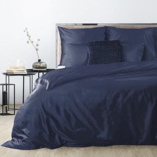Eurofirany Hochwertige Bettwäsche NOVA3 Gelb Rosa Himmelblau Petrol Beige Einfarbig Baumwolle Bettwäschegarnitur 3tlg 2tlg 140x200 160x200180x200 220x200 (Dunkelblau, 220 x 200 cm)