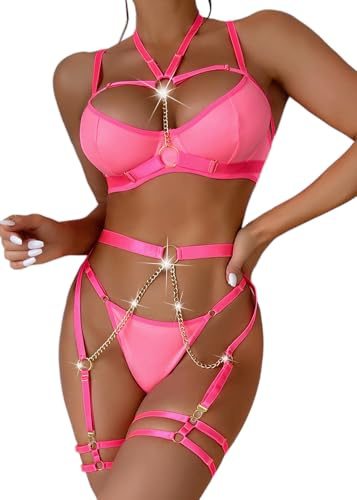 BEINF Completo Intimo Donna Set di Lingerie Sexy Biancheria Intima 7 Pezzi | Ferretto Reggiseno, Spallacci Regolabili, Mutandine, Giarrettiere, Polsini per Le Cosce, Calze, Biancheria Intima, Stocking