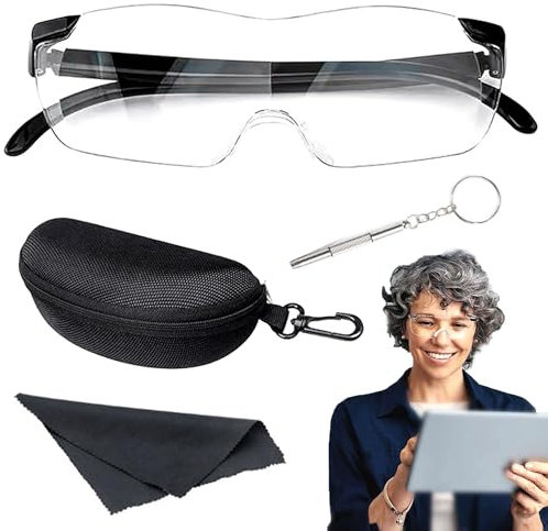 CHENNAN Lupenbrille Set, Lupenbrille Zum Lesen, 300% Vergrößerungsbrille Tragbare Leselupe für Senioren, Leselupe mit Brillenetui, Leselupe für Naharbeit,Lesen,Nähen,Reparatur und Mehr (Schwarze)