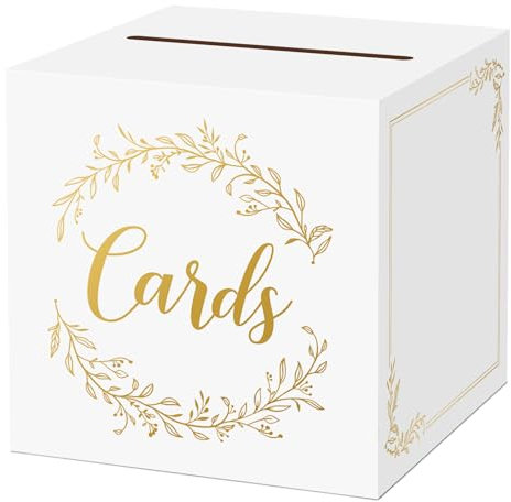 BOFUNX Card Box, Gold Wreath Kraft Event Card Box for Wedding Birthday Baby Shower Retiirement Graduation Party Guest Box for Reception Decoration