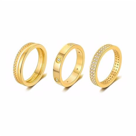 HSAJS 3 Pcs Ringe Set für Damen Boho Gelenk Fingerringe Set Verlobungsring Angst Spinning Ringe Gold Vintage Stapelbarer Ring Minimalistisch Ideal für Geburtstagsfeiern Abschlussbälle (7)