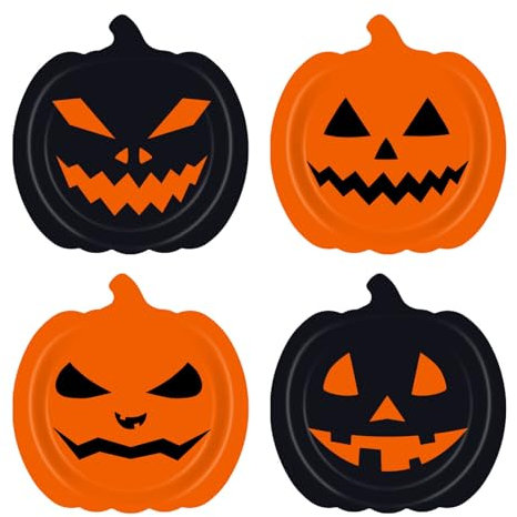 Utolily Halloween Pumpkin Paper Plates Black Orange Pumpkin Party Supplies Fall Party Serving Trays Disposable Paper Tableware Decorations for Halloween Party Serve 48