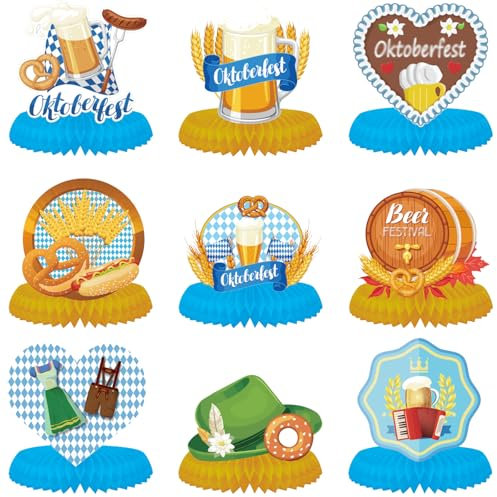 Qpout 9 Stück Oktoberfest Deko Mittelstücke, Oktoberfest Mittelstücke für Tisch, Oktoberfest Tischdeko Bayrische Deko