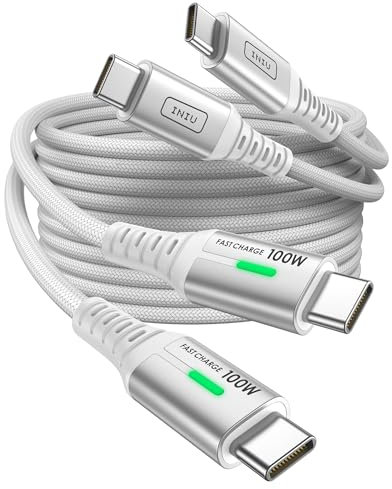 INIU USB-C auf USB-C-Kabel, [Weiß, 1 m + 1 m] Schnellladekabel Typ C auf C für iPhone 15, Samsung S24, S23, Pixel 8, etc.