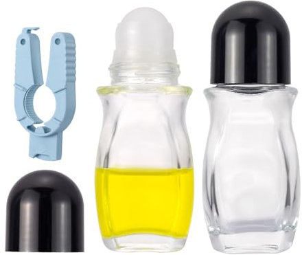 Kesell 50ml Clear Roll On Bottles Roller Ball Deodorant Container with Black Cap and Opener 2PCS Glass Roller Bottles for Essential Oils,Perfume