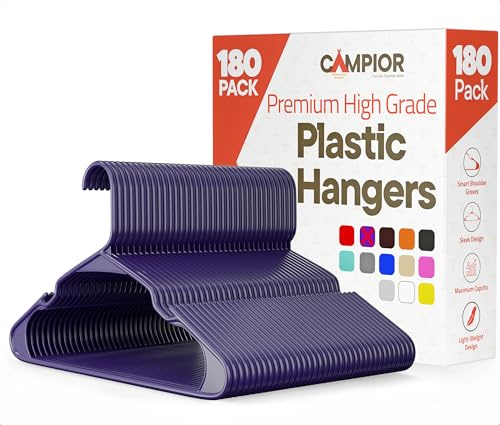 Campior Premium Kleiderbügel - Platzsparendes, schlankes Design, Leichter und langlebiger Kunststoff mit intelligenten Schulterrillen, vielseitig einsetzbar für die Organisation von Wäsche, Mänteln &