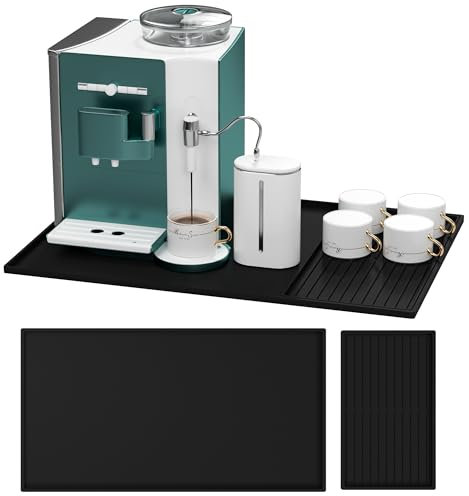 SOSMAR Silikonmatte Unterlage für Kaffeemaschine, Große Silikon Matte mit Rand 60 x 40cm, Kaffeevollautomat Kaffeemühle Untersetzer mit Trennbarer Abtropfmatte für Gläser Tassen