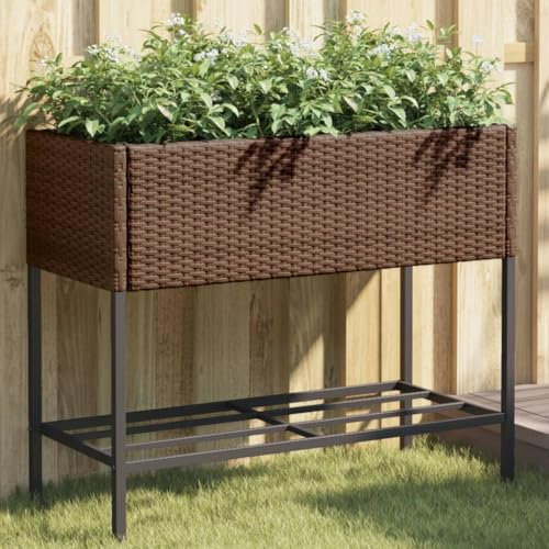 Sufrk Fioriera da Giardino con Ripiano Marrone in Polyrattan,Fioriera da Esterno,Orto Verticale Rialzato da Esterno per Balcone e Giardino,Mini Orto Rialzato per Piantine,Giardino Verticale da Esterno