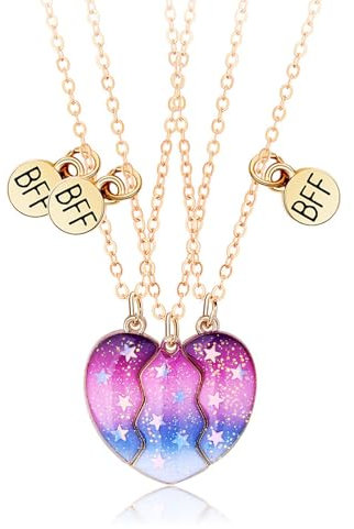 Cosysparks Freundschaftsketten für 3, 3 Pcs Beste Freunde Kette 3 Schwestern Halskette Bff Ketten für 3 Mädchen Kette Herz Anhänger Schmuck Geschenk für Mädchen (Stern)