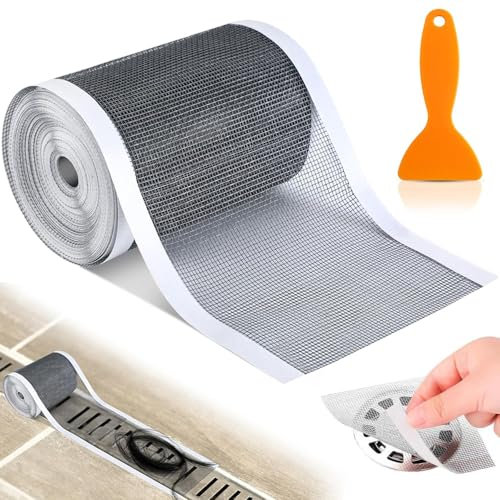Shower Drain Hair Catcher, 7cm x 10m Self Adhesive Disposable Shower Drain Adapter, Drain Mesh Sticker Hair Sticker For Shower, with Plastic Spatula, for Bathroom, Kitchen Drain Protectors