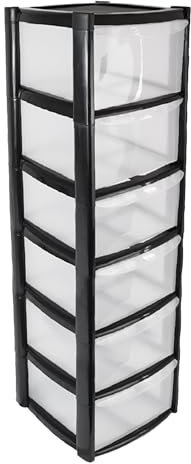 ORGANIZED® Large 6 Drawer Plastic Storage Tower Black - Multipurpose Storage For Home | Office | Garage | School | Children's Toys | Stationary