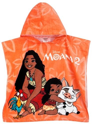 Disney Badeponcho Mädchen | Vaiana Badeponcho Kinder | Kapuzenhandtuch Kinder | Moana Badetuch | Strandtuch | One Size | Orange