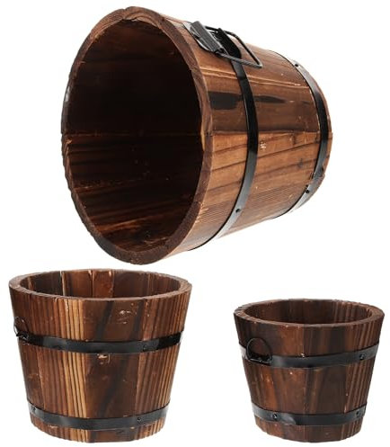 GAROZATION Maceta De Madera Maciza para Suculentas, Contenedor De Plantación De Flores Tipo Barril, Decoración Vintage para Plantas De Interior