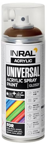 INRAL Sprühlack - Schokoladenbraun glänzend RAL8017 Universal Sprühfarbe 400ml. Spraydose für Metall, Kunststoff, Holz & Stein - Hochdeckende, Regen- UV-beständige Farbspray für Innen- & Außenbereich