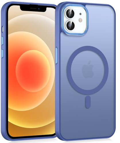 Knrlqim Magnética Funda para Apple iPhone 12/12 Pro 6.1,Delgada Mate Translúcida Carcasa [Compatible con MagSafe] Flexible Silicona TPU +PC Atrás Anti-Choque Protector Case,Azul