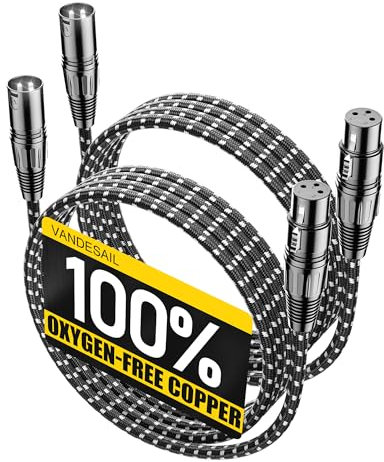 VANDESAIL XLR Cables 1.8m / 6ft 2 Pack, Nylon Braided XLR Microphone Cable Male to Female, Oxygen-Free Copper (OFC),Balanced 3-Pin, Short Audio Mic Lead for Studio, Speaker, Recording,Mixer, PA