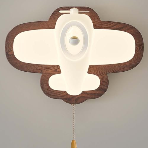 LOGT 24W LED Wandleuchte Kinderzimmer Lampe Flugzeug Rakete Wandlampe mit Schalter Dimmbar 3 Helligkeitsstufen Wandbeleuchtung Holz + Acryl Nachttischlampe Innen Junge Mädchen Nachtlicht