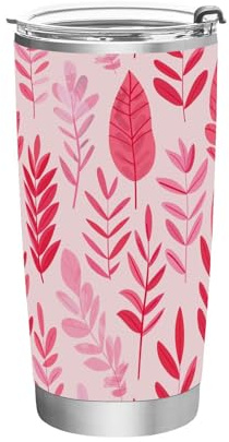 sanluoli Leave Folk Art Stainless Steel water cup with Lid and Straw mugs for women for camping Aesthetic straw tumbler 20 OZ