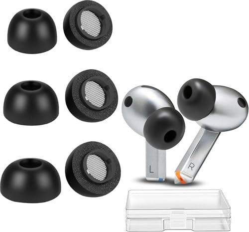 KZIOACSH Ear Tips for Samsung Galaxy Buds 3 Pro, 3 Pair (1*Small + 1*Medium + 1*Large) Replacement Silicone Earplug Ultimate Comfort Noise Canceling Memory Foam Ear Replacement Tip with Case,Black