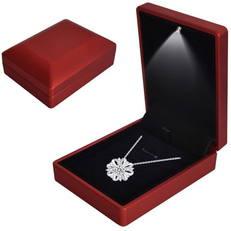 Scatola per Ciondolo con Luce a LED, Scatola per Collana con Ciondolo Portagioie in Velluto, Jewelry Box Pendant Scatola Regalo, per Proposta di Fidanzamento, Matrimonio e Compleanno (rosso)
