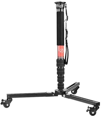 SUNWAYFOTO T1A20R + M3650C CF Monopod + Dolly, Heavy Duty Rolling Stand, Aluminum Alloy w Rubber Wheels