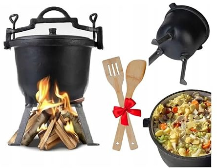 BDW Gusseisenkessel, Gusstopf mit DREI Beinen, Ungarischer Jagdtopf, 8 Liter, mit Deckel und Beinen, Hexenkessel, Cauldron Grilltopf, Schnellkochtopf Grill