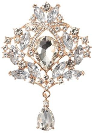 PATIKIL Spilla Grande Con Strass Spilla Vintage Dorata Oro 3.5x2.5 Pollici | 1 Pcs, Per Donne Matrimonio Sposa Feste Compleanno Ballo Banchetto Decorazione, A Bouquet Di Cristallo