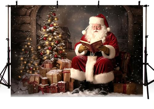 MEHOFOND 2.4 x 1.8 m MEHOFOND 2.1 x 1.5 m telón de fondo de Navidad Papá Noel libro de cuentos árbol de Navidad regalo chimenea fotografía fondo retrato niños hogar fiesta decoración banner