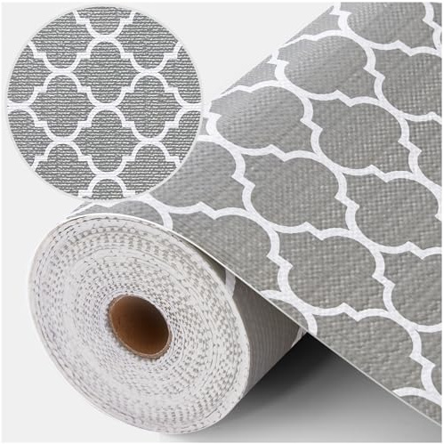 Viseeko Non Slip Shelf Drawer Liner, Non Adhesive, Grey Geometric, 30x300cm | Waterproof, easy trim to fit. Non slip mat for kitchen cupboard, cabinet, refrigerator, RV, caravan, rugs. Washable.