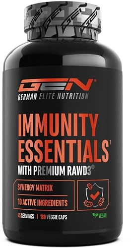 GEN GERMAN ELITE NUTRITION Immunity Essentials - 180 Kapseln | mit Beta Glucan & RAWD3®, Vitamin C, Zink, Quercetin, Echinacea & Holunder, Laborgeprüft, Vegan