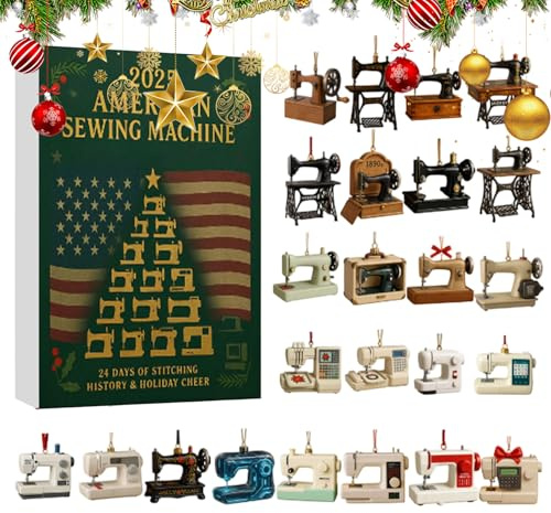 Weihnachten 2025 Advent,2D Acryl Nähmaschine Ornament | 24 Tage Adventskalender Countdown Kalender Ornamente | für Bastelliebhaber Quilter Textilkünstler Haustür Büro Wohnzimmer Arbeitszimmer