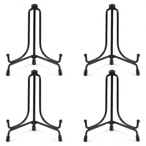 4 Pack Anti-Slip Iron Plate Display Stand, 4 Inch Premium Black Iron Plate Stands for Display Upgraded Black Easel Displays Stands Photo Holder Stand for Picture Frame, Decorative Plates, Collectibles
