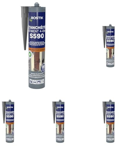 Bostik S590 – Mastic d'Étanchéité Bâtiment 4 en 1 – Intérieur et Extérieur – Joints De Calfeutrement, Dilatation, Façade Et Vitrage – Couleur : Noir - Cartouche 300 ml (Lot de 5)