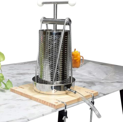 SQUEEZE master Fruit Wine Tincture Herb Cheese Manual Tabletop Press Making Cider-5 Litre- All-in-one Stainless Steel-Labor-Saving Handle Bar-for Soft Fruits,Nut Milk Olive Oil