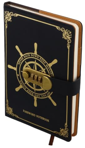 Tinsellns Tagebuch mit Schloss, Nachfüllbares Passwort Notizbuch, A5 PU-Leder Vintage Journal, Geeignet für Erwachsene und Kinder, Mädchen und Männer, 200 Seiten, 21,2 x 14,7 cm, Schwarz