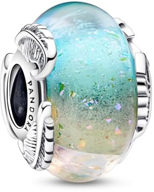 Ruaidhra Sterling Silber S925 Grün Opal Murano Blau Glas Feder Charms & Beads für Damen,Family,Blume Glühwürmchen Moments Charm Anhänger für Armbänder,Sicherheitskette,Geschenk für Frauen Geburtstag