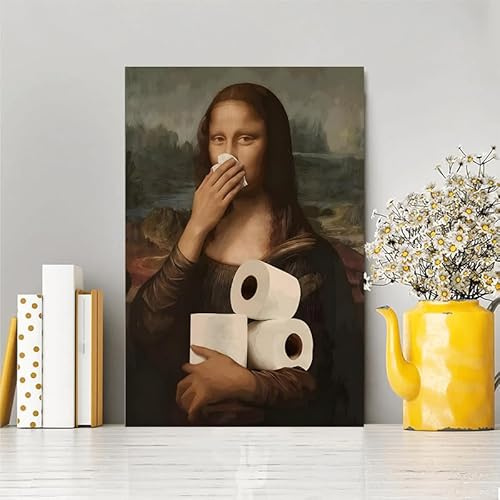 Will Like wc bilder lustig,mona lisa nase zu,lustige mona lisa bilder，Lustige Poster für Wohnzimmer-, Schlafzimmer- und Badezimmerwände 2(mit Bilderrahmen und Haken 30X40cm)