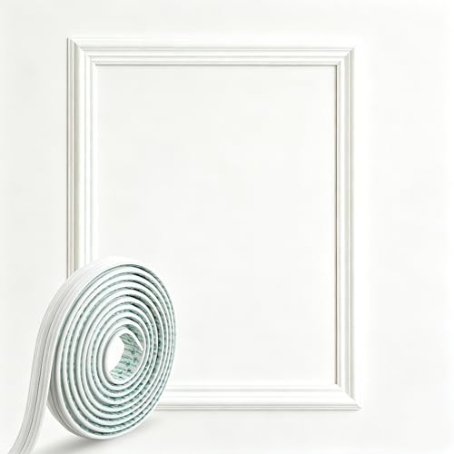 Flexible Moulding Trim Peel and Stick - 3M Self-Adhesive Wall Panelling Kits, Lightweight PVC Wall Moulding & Wall Trim for Mirror Frame, Door, Bedroom, DIY Accent Wall (White)