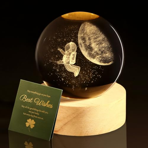 GUJOXILA 60 mm Kristallkugel Astronaut Crystal Ball mit Lampenfuß | Glaskugel Deko Kleine Geschenke Geburtstagsgeschenk für Weltraumbegeisterter Frauen Familie Freunde Deko Wohnzimmer