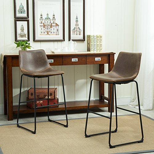 Roundhill Furniture Lotusville Vintage PU Leder Barhocker Antik Braun 2er Set