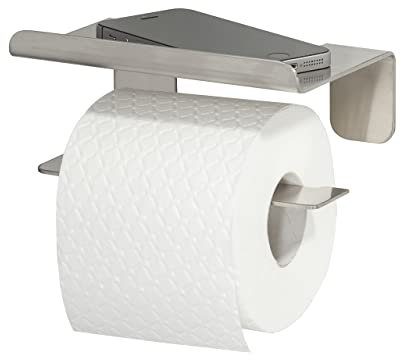 Tiger Colar Toilettenpapierhalter mit Ablage zum Kleben, Edelstahl gebürstet, mit integrierter Klebefolie zur Montage ohne bohren, 7.6 x 16 x 10.3 cm