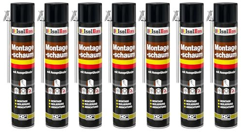 Isolbau Bauschaum B2 Montageschaum mit Aussprührohr - PU-Pistolenschaum Adapterschaum für Montage, Isolierung, Abdichtung, Innen & Außen - 7 x 750 ml