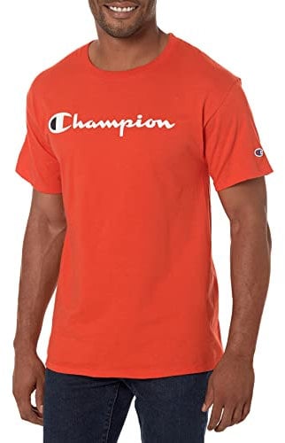 Champion Men's Classic Jersey Graphic T-Shirt, Spicy Orange-y07718, Large